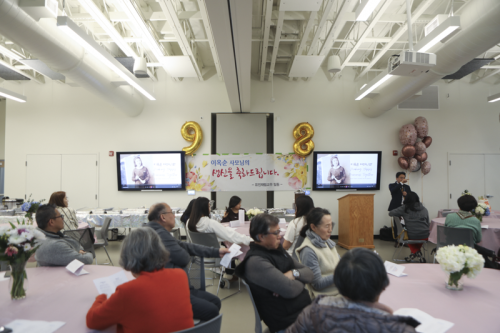 Pastor giving a speech for 이옥순 birthday party